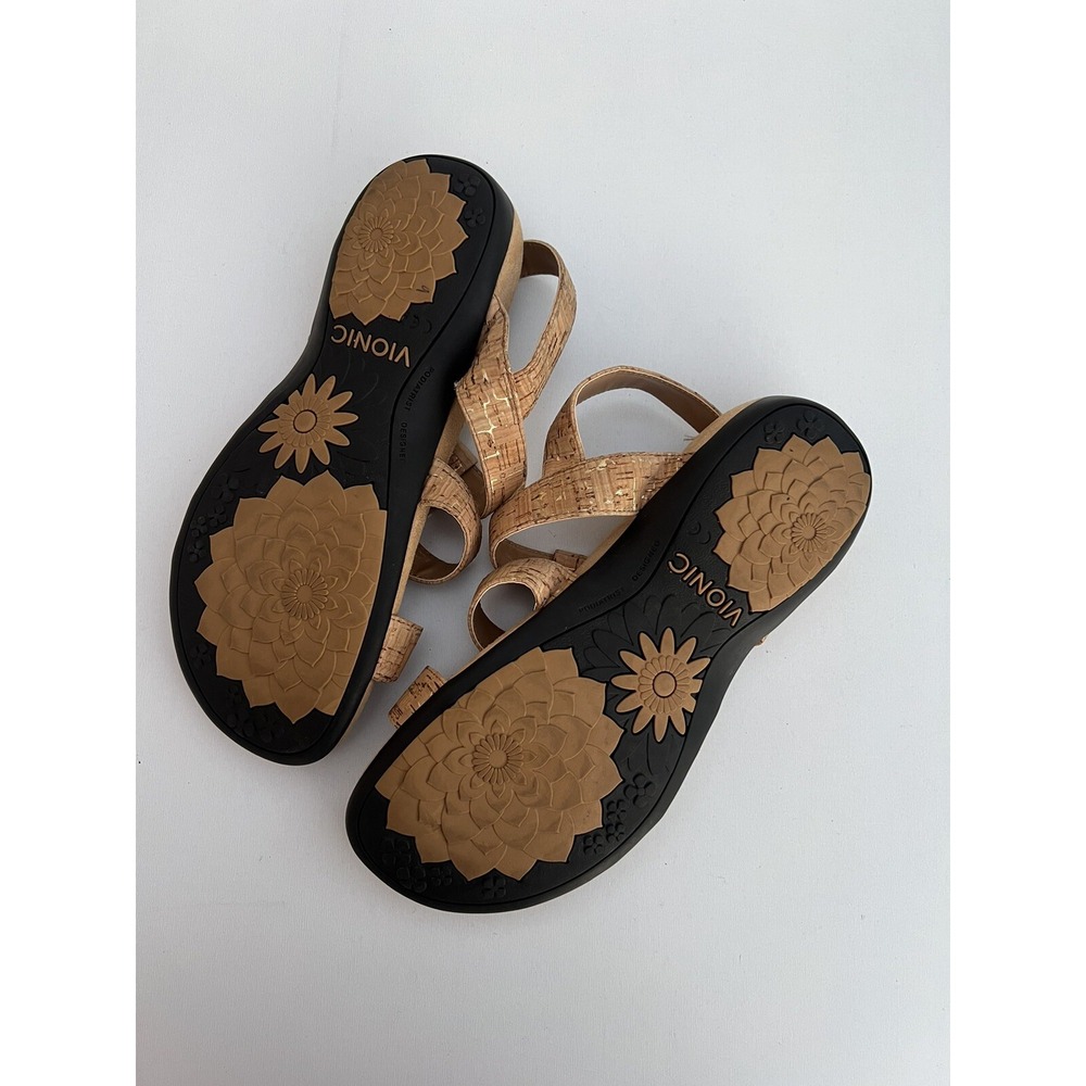VIONIC WOMENS SANDALS 44AMBER SIZE 8 TAN ADJUSTABLE HOOK & LOOP PODIATRIST DESIG - Picture 4 of 6